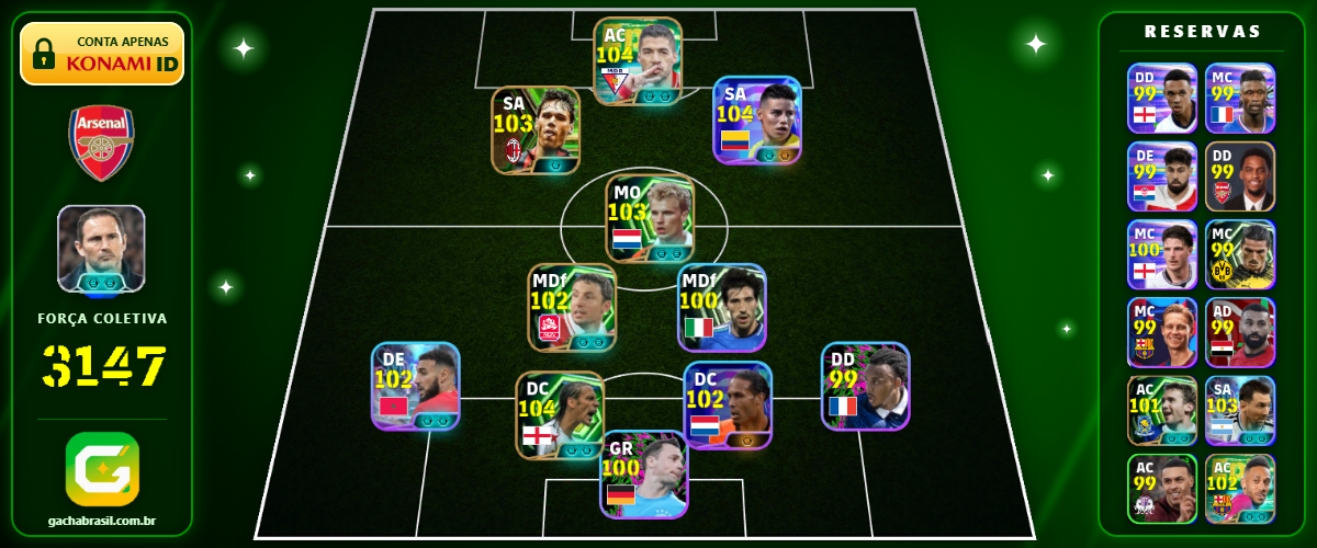Imagem da oferta [FORÇA: 3147] MESSI 103 + SUAREZ 104 + J. RODRIGUEZ 104 + FERDINAND 104 - CONTA EFOOTBALL MOBILE