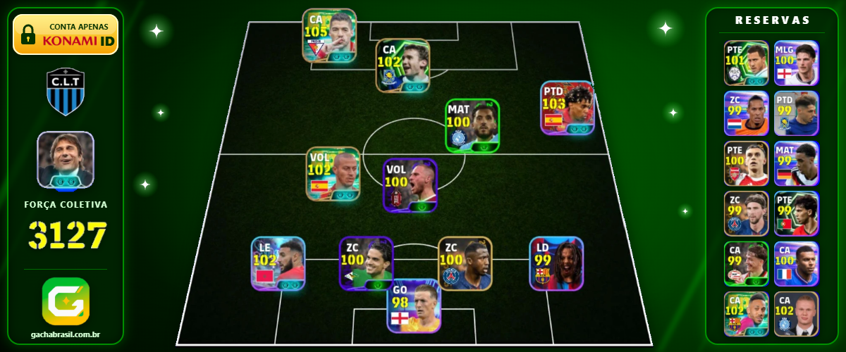Imagem da oferta [FORÇA: 3127] SUÁREZ 105 + YAMAL 103 + HAALAND 102 + MBAPPÉ 100 - CONTA EFOOTBALL MOBILE