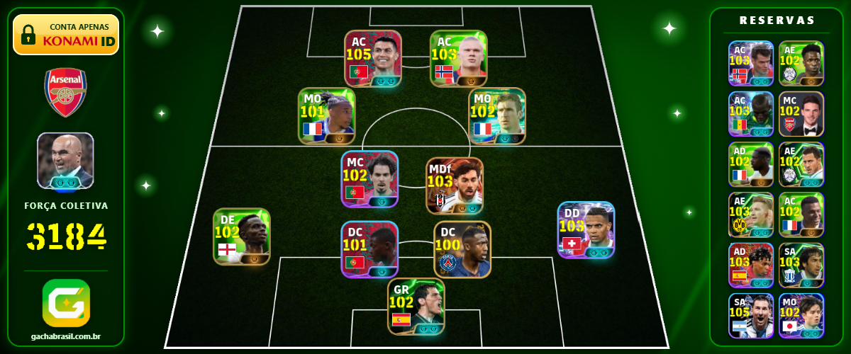 Imagem da oferta [FORÇA: 3184] MESSI 105 + CR7 105 + CANTONA 102+ HAALAND 103 - CONTA EFOOTBALL MOBILE