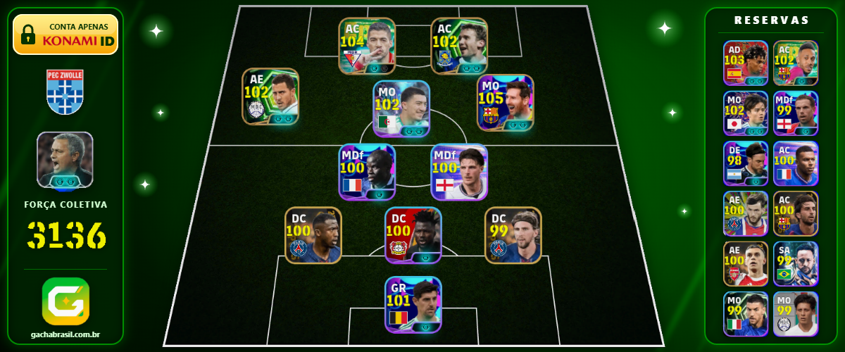Imagem da oferta [FORÇA: 3136] MESSI 105 + SUAREZ 104 + COURTOIS 101+ SHEVCHENKO 102 - CONTA EFOOTBALL MOBILE