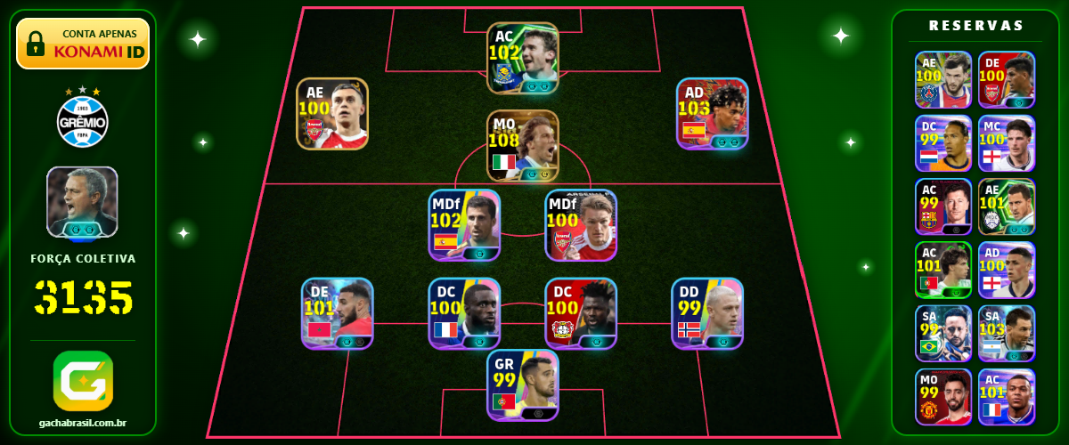 Imagem da oferta [FORÇA: 3135] DEL PIERO 108 + MESSI 103 + YAMAL 103 + RODRI 102 - CONTA EFOOTBALL MOBILE