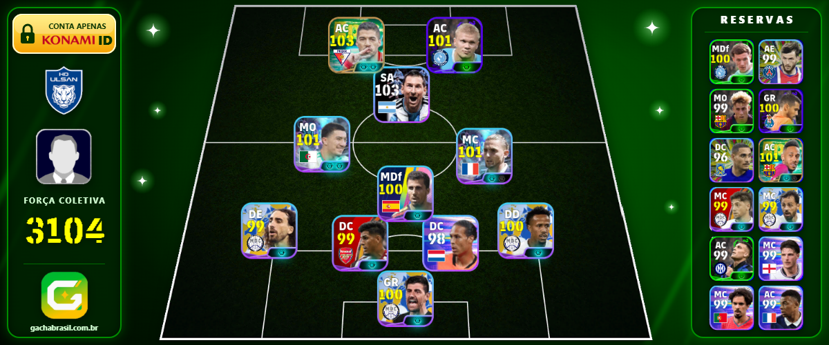 Imagem da oferta [FORÇA: 3104] MESSI 103 + SUÁREZ 103 + HAALAND 101 + AUBAMEYANG 101 - CONTA EFOOTBALL MOBILE