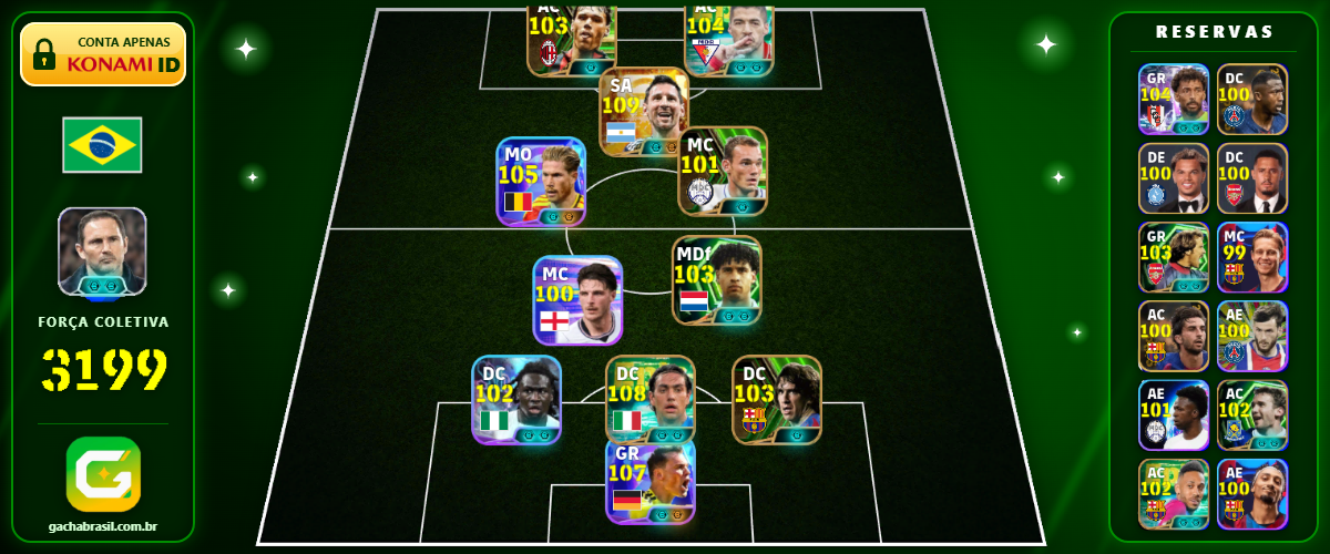 Imagem da oferta [FORÇA: 3199] MESSI 109 + NESTA 108 + NEUER 107 + DE BRUYNE 105 - CONTA EFOOTBALL MOBILE