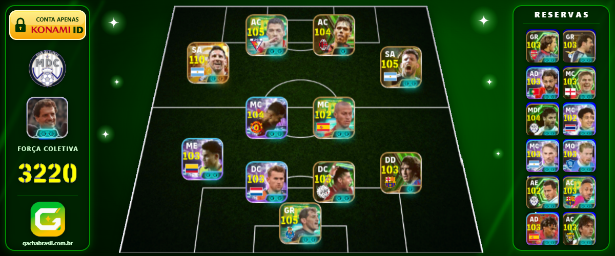Imagem da oferta [FORÇA: 3220] MESSI 110 + SUÁREZ 105 + CASILLAS 105 + AGÜERO 105 - CONTA EFOOTBALL MOBILE