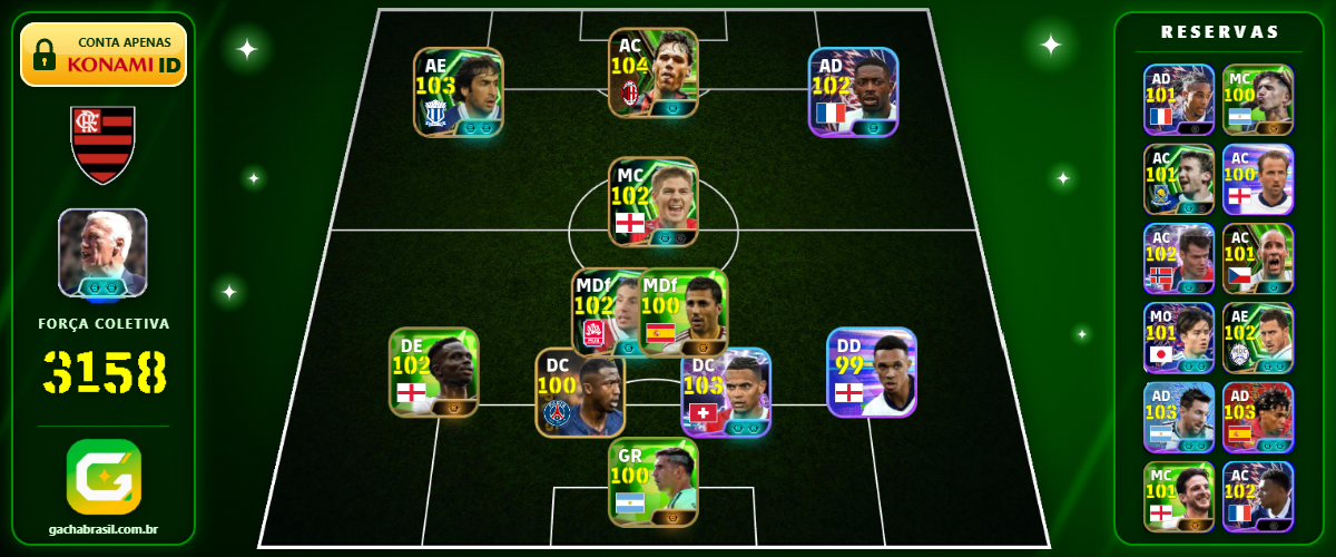 Imagem da oferta [FORÇA: 3158] VAN BASTEN 104 + RAUL 103 + YAMAL 103 + MESSI 103 - CONTA EFOOTBALL MOBILE