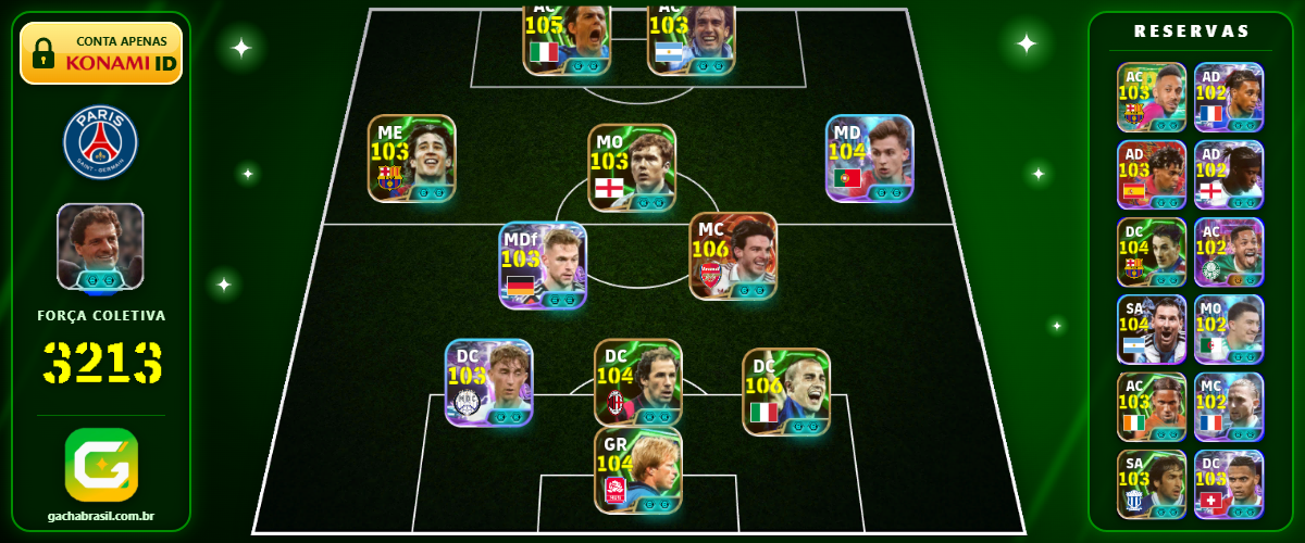 Imagem da oferta [FORÇA: 3213] RICE 106 + CANNAVARO 106 + INZAGHI 105 + KAHN 104 + BARESI 104 - CONTA EFOOTBALL MOBILE