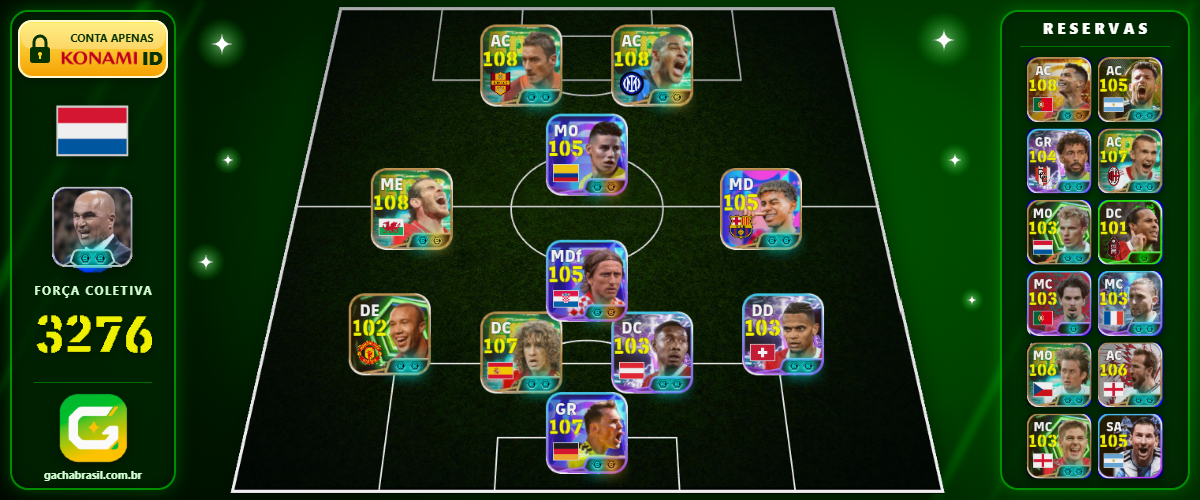 Imagem da oferta [FORÇA: 3276] CR7 108 + BALE 108 + ADRIANO 108 + TOTTI 108 - CONTA EFOOTBALL MOBILE
