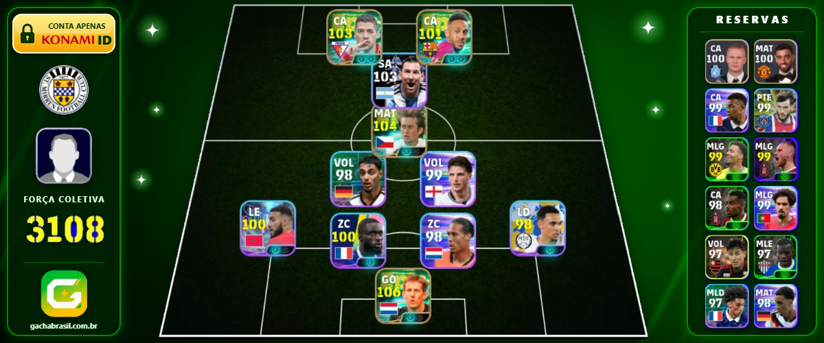 Imagem da oferta [FORÇA: 3108] MESSI 103 + MBAPPE 99 + HAALAND 100 + SUAREZ 103 - CONTA EFOOTBALL MOBILE