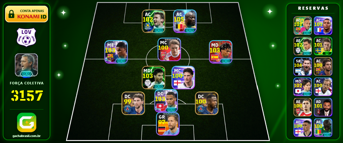 Imagem da oferta [FORÇA: 3157] LUKAKU 105 + MESSI 104 + YAMAL 103 + ALONSO 103 - CONTA EFOOTBALL MOBILE
