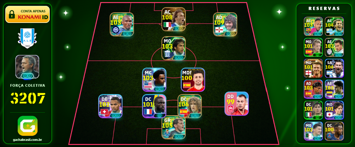 Imagem da oferta [FORÇA: 3207] BEST 109 + DEL PIERO 108 + PUYOL 106 + CASILLAS 105 - CONTA EFOOTBALL MOBILE
