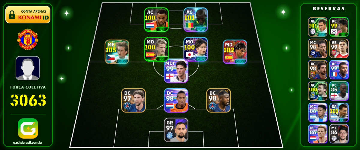 Imagem da oferta [FORÇA: 3063] ROSICKY 105 + YAMAL 102 + JACKSON 101 + HAZARD 101 - CONTA EFOOTBALL MOBILE