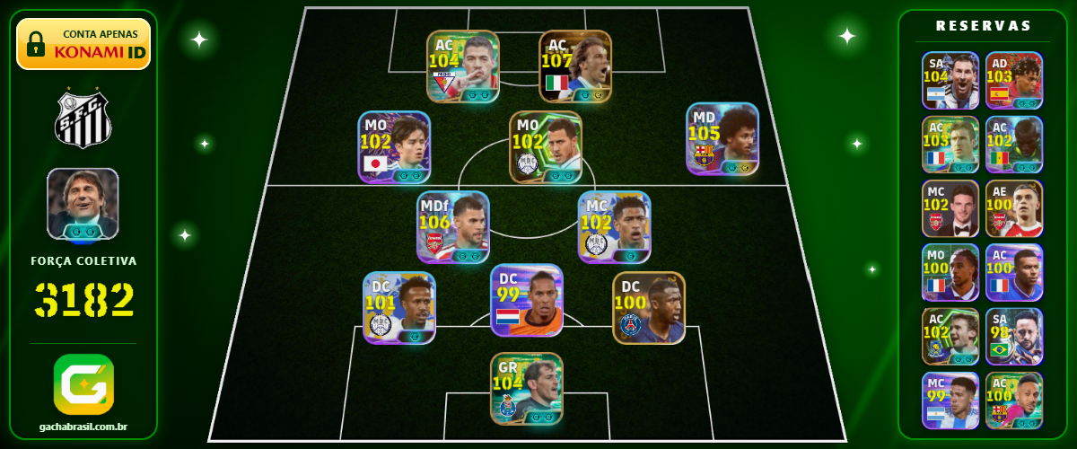 Imagem da oferta [FORÇA: 3182] DEL PIERO 107 + ADEYEMI 105 +GUIMARÃES 106 + MESSI 104 - CONTA EFOOTBALL MOBILE