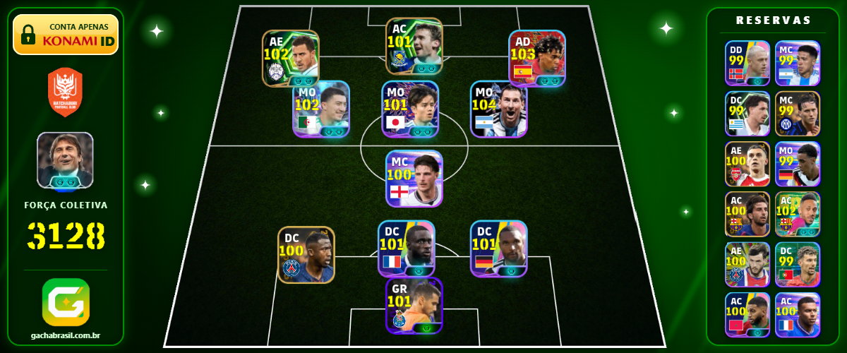 Imagem da oferta [FORÇA: 3128] MESSI 104 + YAMAL 103 + HAZARD 102 + AUBAMEYANG 102 - CONTA EFOOTBALL MOBILE