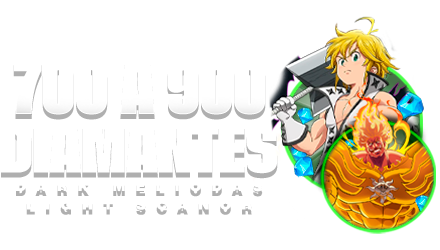 Imagem da oferta 💎 700-900 Diamantes + 5–15 UR aleatórios nível máximo + 15–20 Cupons SSR + ✨ UR Light Escanor e UR Dark Meliodas |