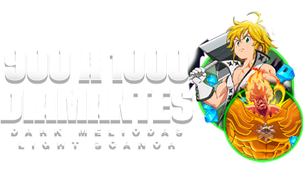 Imagem da oferta 💎900–1000 Diamantes + 5–15 UR aleatórios nível máximo + 15–20 Cupons SSR + ✨ UR Light Escanor e UR Dark Meliodas |